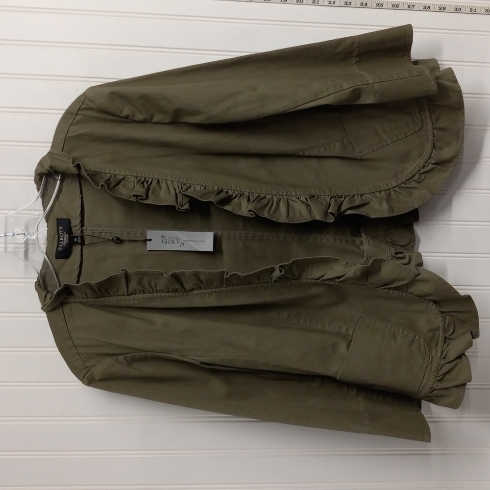 Talbots Olive Green Ruffle Blazer Lightweight Jacket. Rare!